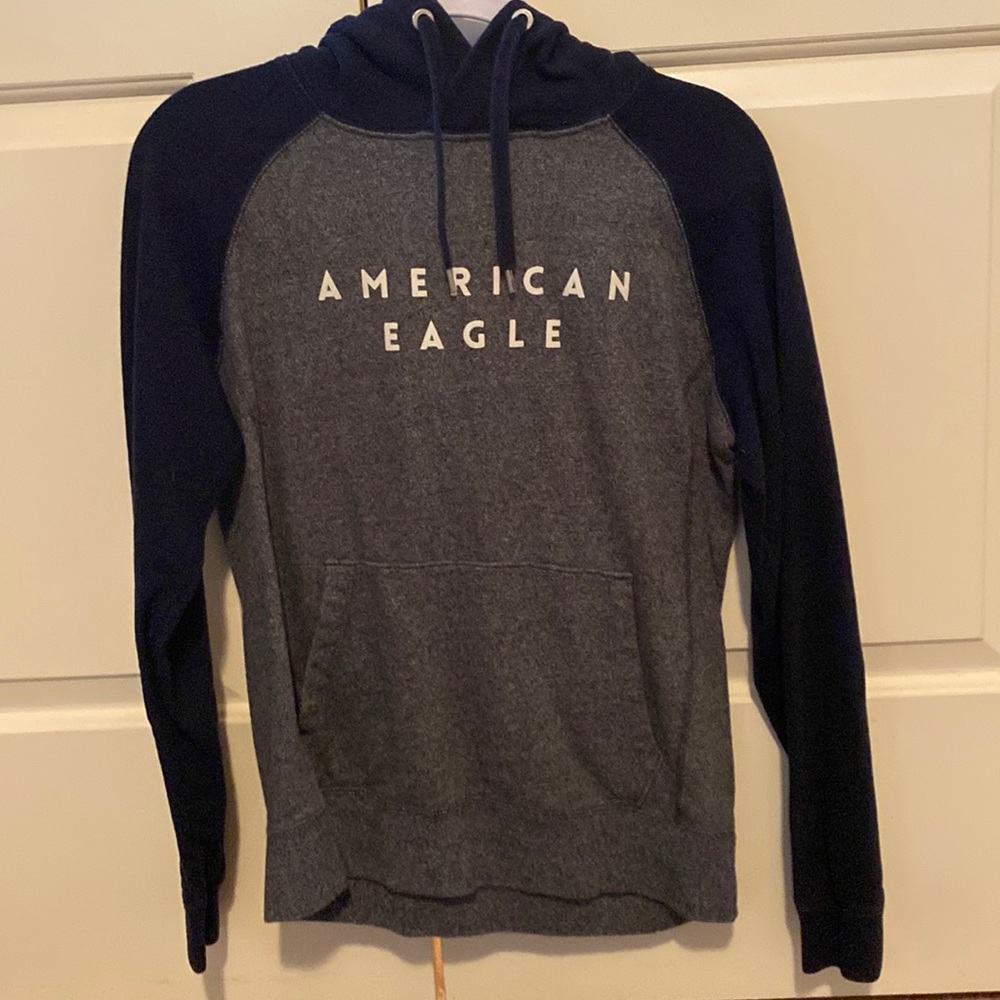 American Eagle Blue Big Logo Hoodie Small